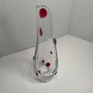 Murano Art Glass Wide Opening Flower Vase - Red Dots. Italian Glass